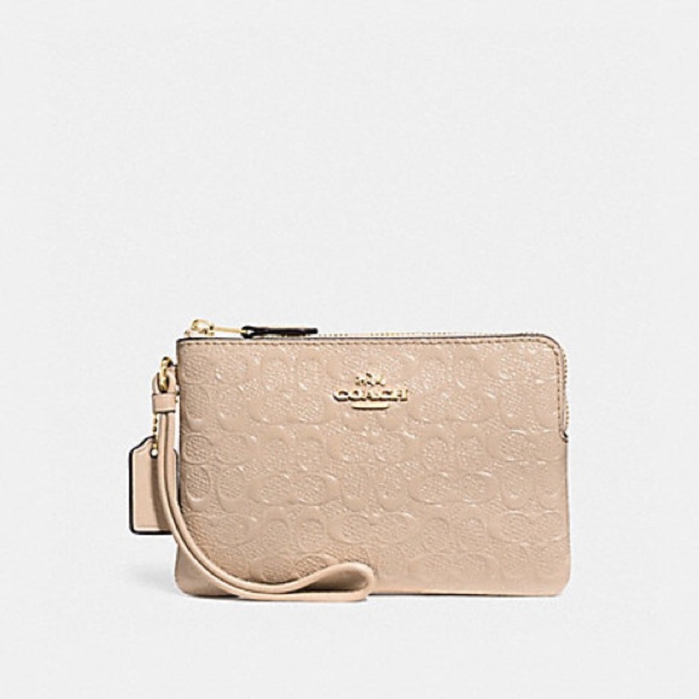 Coach Signature Debossed Patent Leather Wristlet
